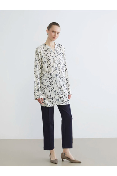 LC Waikiki White Collared Patterned Women's Tunic