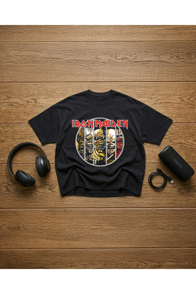 STİL-X Tricou oversize unisex cu imprimeu Iron Maiden, 100% bumbac