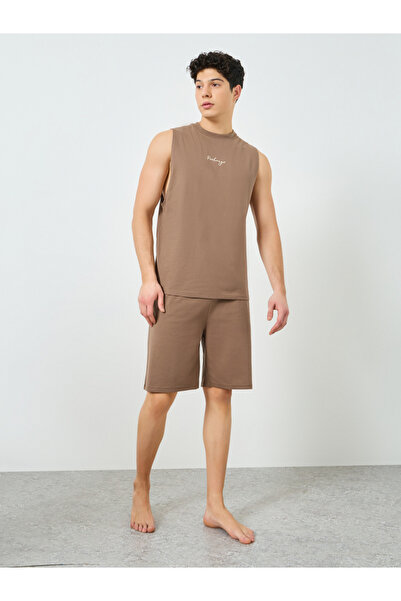 Styli Men Brown Relaxed Fit Tank and Shorts Pyjama Set