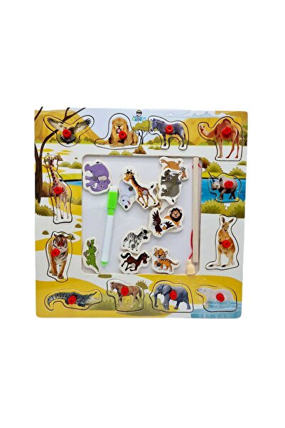 decotoys Ξύλινο παζλ με άγρια ζώα και κουμπιά