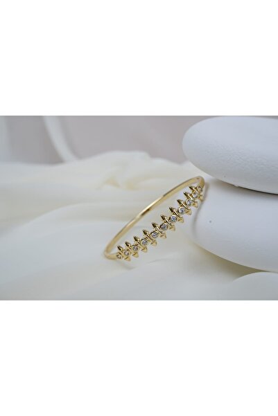 ATELİER TUĞBA Klpç070 Spike Detail Stone-Encropped Gold Clamp (Inner Diameter...