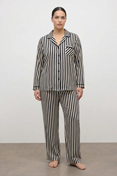 MYLİNE Kontrast Piped Striped Pajama Set