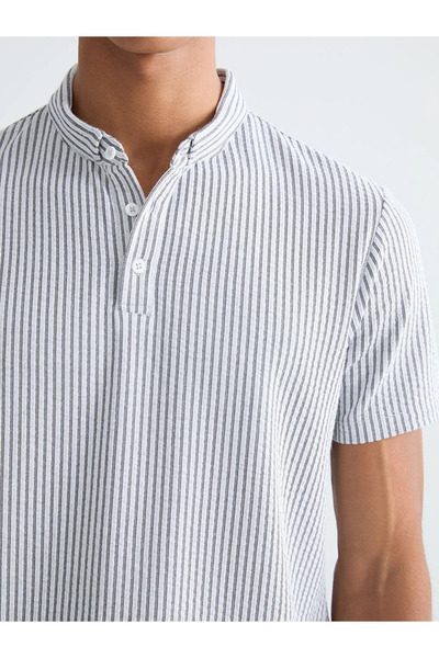 LC Waikiki Μαύρο ανδρικό μπλουζάκι Hakim Yaka Ριγέ