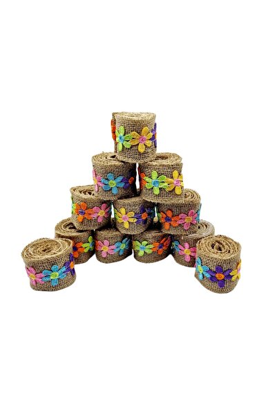decotoys Decorative jute roll, natural with flowers, 12/set