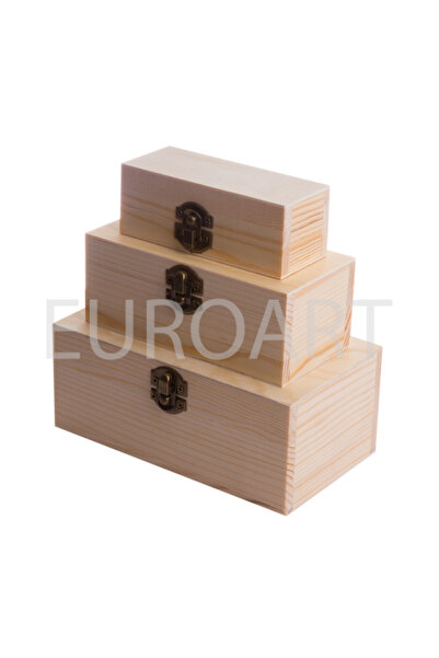 decotoys Cutii lemn 3/set dreptunghiulare