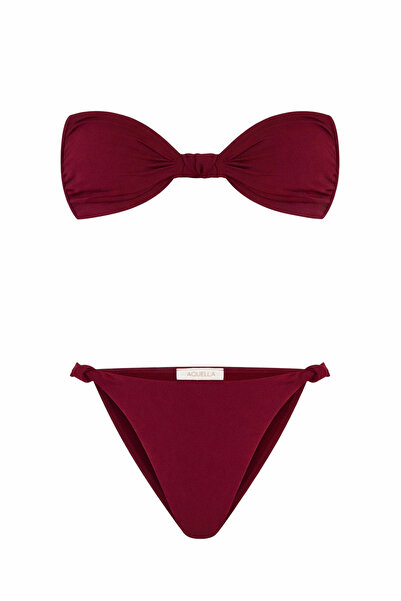 AQUELLA Knot Detailed Claret Red Strapless Bikini Set
