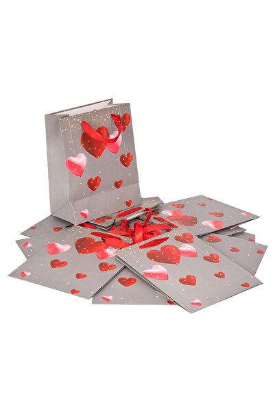 decotoys Silver cardboard gift bags with hearts 12/set S