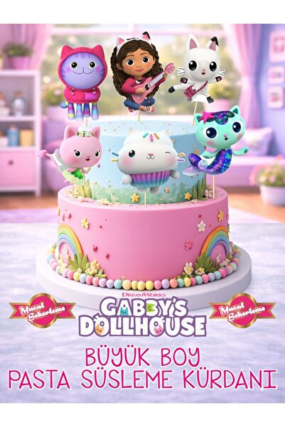 Masal Şekerleme Büyük Boy Gabby Dollhouse Özel Kesimli Pasta Süsleme Kürdan S...