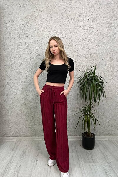 Veni Life Textured Pants with High Waist Elastic and Laces