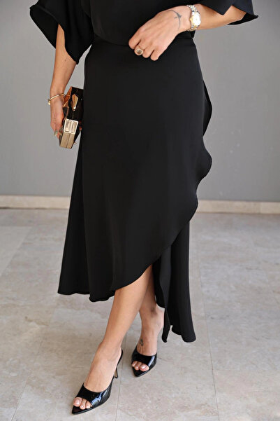 Purple by Banu Siyah Maxi Saten Elbise