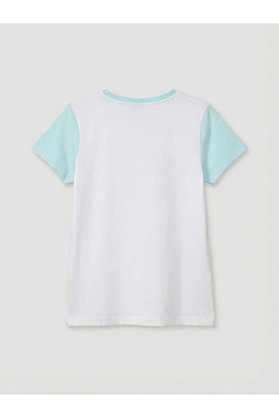 LC Waikiki Turquoise Crew Neck Printed Girl's T-Shirt