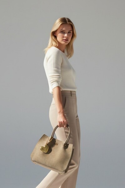 QUB CLUB Women's Modern and Spacious Genuine Leather Shoulder Bag