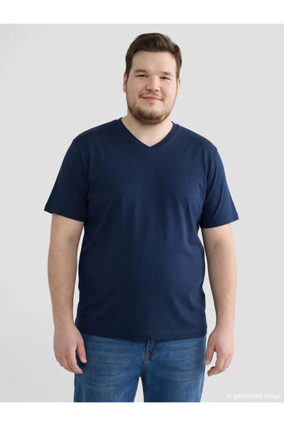 LC Waikiki Navy Blue V-Neck Combed Cotton Men's T-Shirt