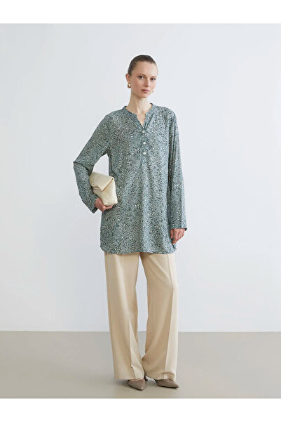 LC Waikiki Χακί Κακίσκ Κάλκερ Με σχέδιο Γυναικείο Τουνίκ