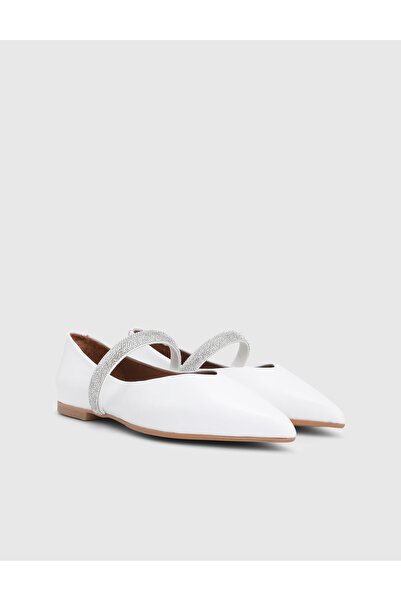 İLVİ Vivra Genuine Leather White Women's Ballet Flats