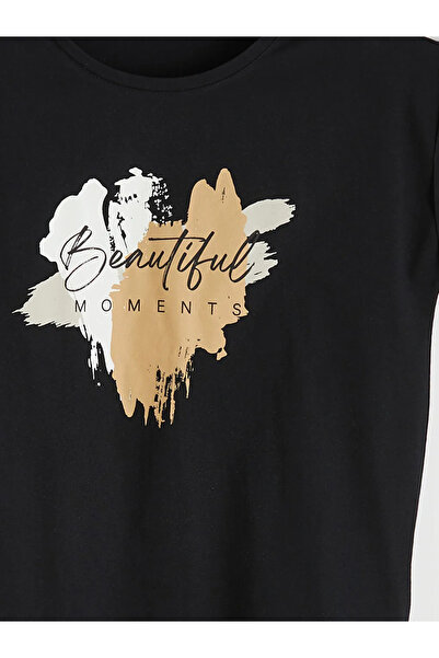 LC Waikiki Γυναικείο μπλουζάκι με στάμπα μαύρο Crew Neck