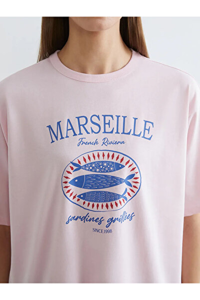 LC Waikiki Ροζ Μασσαλία με τύπωμα oversized Γυναικείο T-shirt