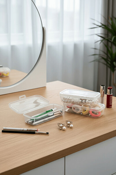 Mithra Life صندوق تخزين بلاستيكي صغير شفاف 3 قطع لإكسسوارات المجوهرات والمكيا...