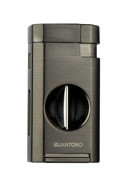 Quantoro Çift Torch Pürmüz V-Cut Kesicili Gunmetal-Gümüş Metal Puro Çakmağı - TRZ1068