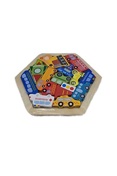 decotoys Puzzle lemn cub cu masini
