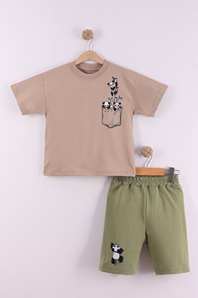 Entel Boy's 100% Cotton T-Shirt Capri 2-Piece Set Panda Printed