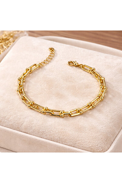 OEM Women's Gold Stainless Steel Bracelet, Waterproof, Modern Chain Model, Ad...