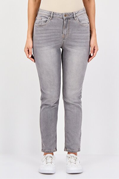 PROMOD Women Mom Fit Washed Stretchable Jeans, Light Grey