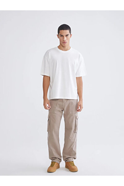 LC Waikiki Ανδρικό μπλουζάκι Ecru Crew Neck oversized Fit