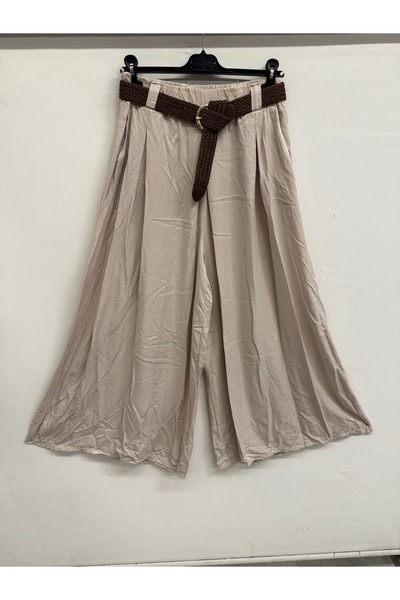 della moor Pantaloni de damă, bej, italieni, cu picior lat, K curea i, cu tal...