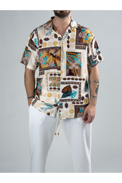 COCOPELLI Ethnic Leaf Patterned Men's Shirt Coc2969