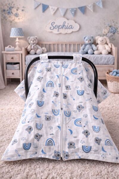 Pico Baby Muslin Baby Stroller Cover / Zippered and Patterned Compartments / 100% Cotton