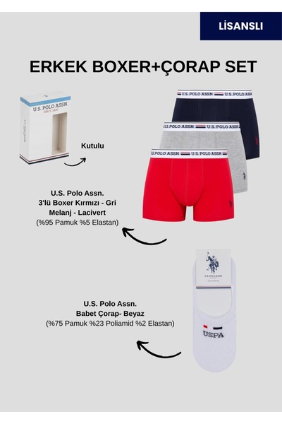 U.S. Polo Assn. Set șosete pentru bărbați, Licențiat, USPA, boxeri +