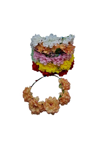 decotoys Bentiță cu 5 flori artificiale colorate 12/set