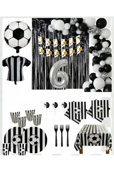 Mehca taraftar 16 kişilik siyah beyaz (BJK) 6 yaş balonlu doğum günü konsepti