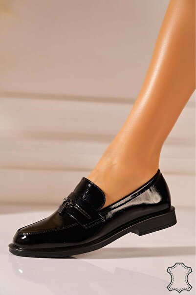 Joana Γυναικεία Μαύρα Δερμάτινο Μοκασίνια Ralvy