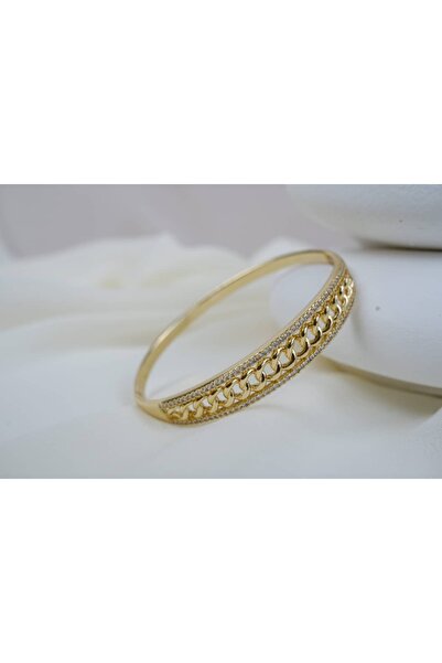 ATELİER TUĞBA Klpç069 Stone Framed Chain Detail Gold Clasp (Inner Diameter 5....