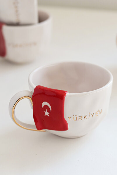 ada mia seramik Türkiye’m 🇹🇷 Türk Bayraklı 24K Altın Dekorlu El Yapımı Özel Üretim Kupa 250ml