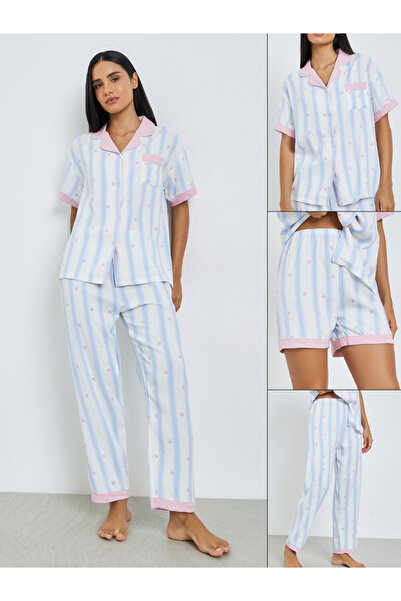 Styli Pack of 3 - Striped Shirt, Pyjama and Shorts Set