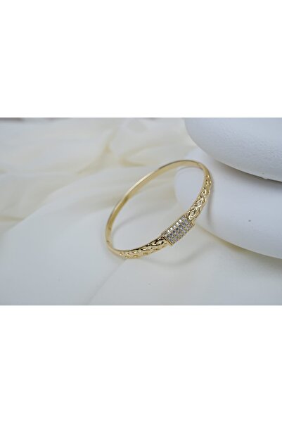 ATELİER TUĞBA Klpç062 Knitted Patterned Medium Stone Gold Clamp (Inner Diamet...