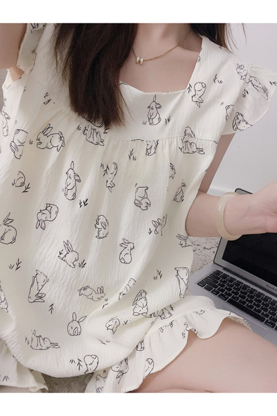 Take Two By Styli White Bunny Print Ruffle Top and Shorts Set