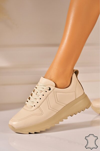 Joana Μπεζ Αθλητικό παπούτσι από Γνήσιο Δέρμα Yesli 38