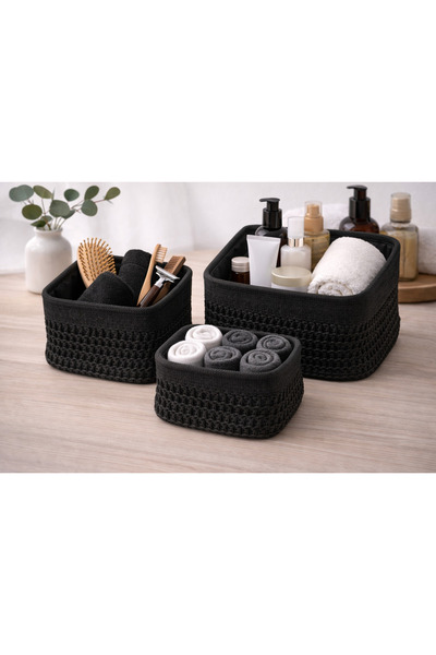 OEM Set of 3 woven jute storage baskets - Black
