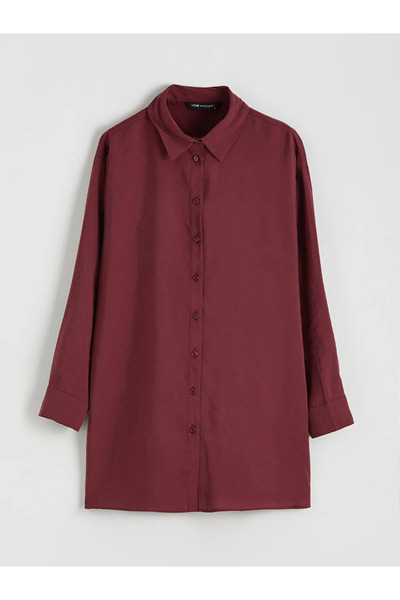 LC Waikiki Burgundy Oversize Modal Blended Women's Shirt Tunic