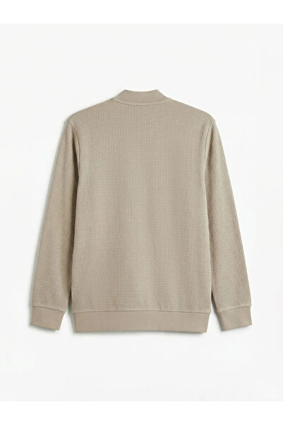 LC Waikiki Ανδρικό φούτερ με φερμουάρ σε μπεζ χρώμα με γιακά κολεγιακού τύπου