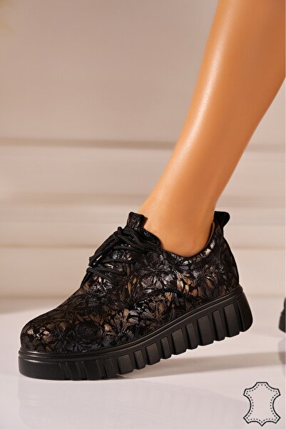 Joana Mivya Μαύρα Γνήσιο Δέρμα Αθλητικό παπούτσι