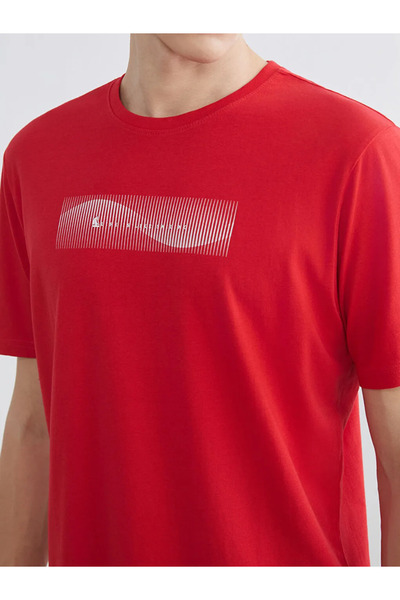 LC Waikiki Red Crew Neck Printed Combed Cotton Men's T-Shirt