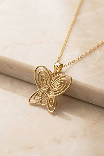 Gümüş Vadisi Kadın 925 Ayar Gümüş Altın Kaplama Füsun Kelebek Model Kolye Mas...