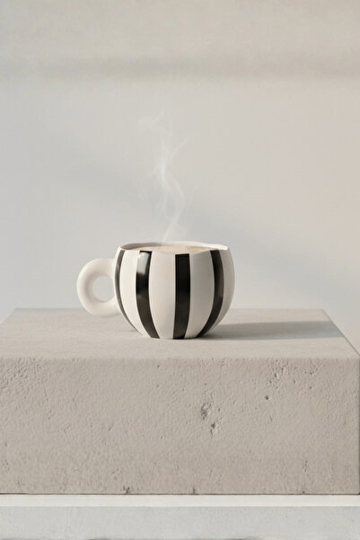 Mithra Life Black Striped 400 ml Handmade Ceramic Tea Coffee Mug Mit1322