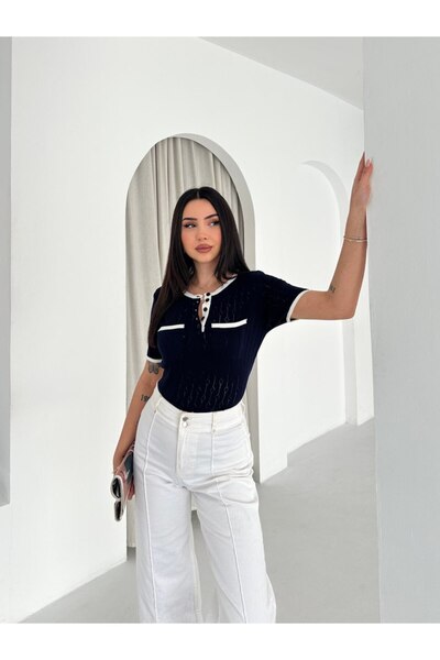 Noi Belis Half Pat Buttoned Pocket Detail Knitwear Blouse Ss26Bz0080