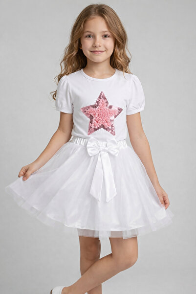 nacar çarşı Κοριτσίστικο ροζ μπλουζάκι με αστέρια και λευκή φούστα τούτου, σε...